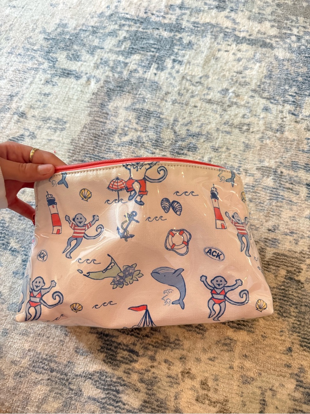 Roller Rabbit Nautical Monkey Print Cosmetic Pouch - Picture 2 of 4